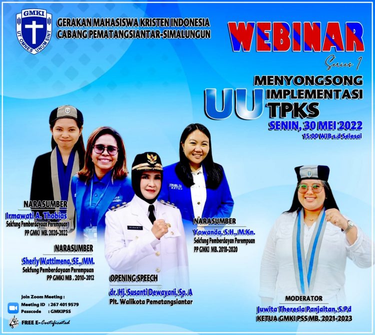 Webiner GMKI Pematangsiantar - Simalungun dengan topik "Menyongsong Implementasi UU TPKS", Senin (30/5).