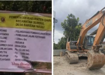 Alat Berat Milik PU Bina Marga Dairi yang dipakai mengerjakan pembukaan jalan Dusun Sindoro tanpa surat permohonan dan penyetoran PAD, Rabu (15/6).