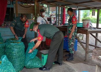 Babinsa Posramil Bukit Tusam, Sertu Edi Purnama bersama rekan Babinsa jajaran Kodim 0108/ Agara saat giat komsos bersama warga binaan pengusaha pinang, Kamis (23/6).