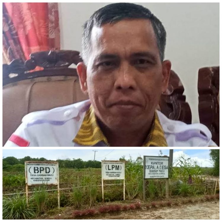 Kepala Pemerintahan Desa Kabupaten Dairi, Bahagia Ginting S.Sos (atas) dan Kantor Kepala Desa Barisan Nauli Kecamatan Sumbul Kabupaten Dairi, Sabtu (25/6).