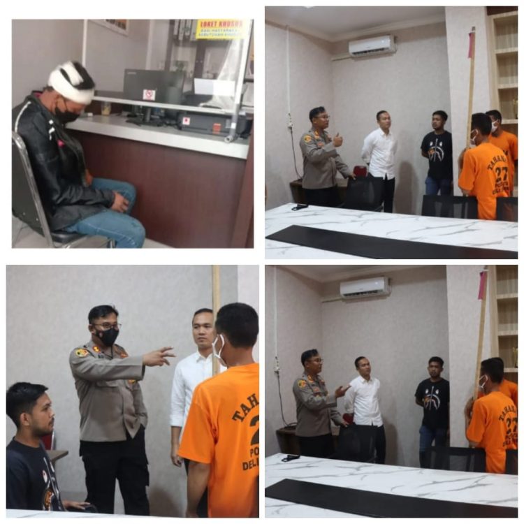 Ketiga tersangka pembacok dan dodos SP saat diamankan di Polresta Deliserdang, Minggu (17/7).