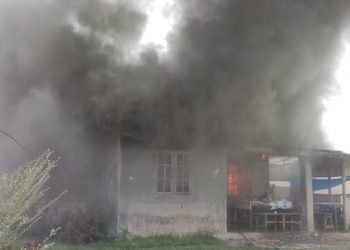 Sijago merah saat porak porandakan rumah milik Binton Pandiangan di Sidikalang, Sabtu (23/7).