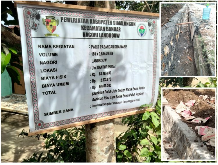 Plank dan kondisi proyek parit diatas parit Dana Desa Nagori Landbouw, Jumat (12/8).