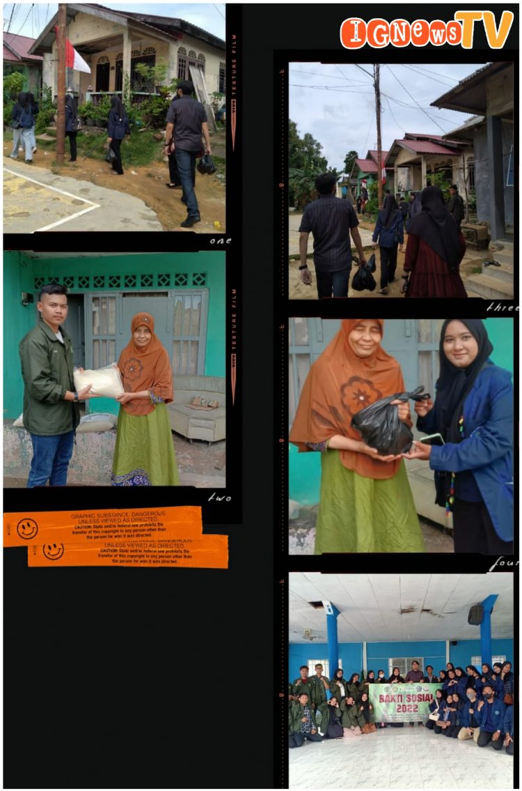 Mahasiswa STAIN dan STIE saat berbagi sembako kepada warga di Kampung Kolam, Kota Tanjungpinang, Senin (22/8).