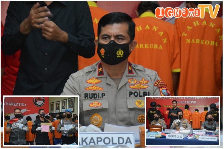 Wakapolda Kepri, Brigjen. Pol. Drs. Rudi Pranoto saat memimpin konferensi pers ungkap kasus tindak pidana narkotika di wilayah hukum Polda Kepri dan Polres/ ta jajaran periode bulan Agustus 2022, Jumat (26/8).