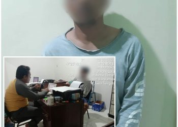 Tersangka pengedar sabu, YE saat diamankan di Mapolresta Banyumas, Kamis (25/8).