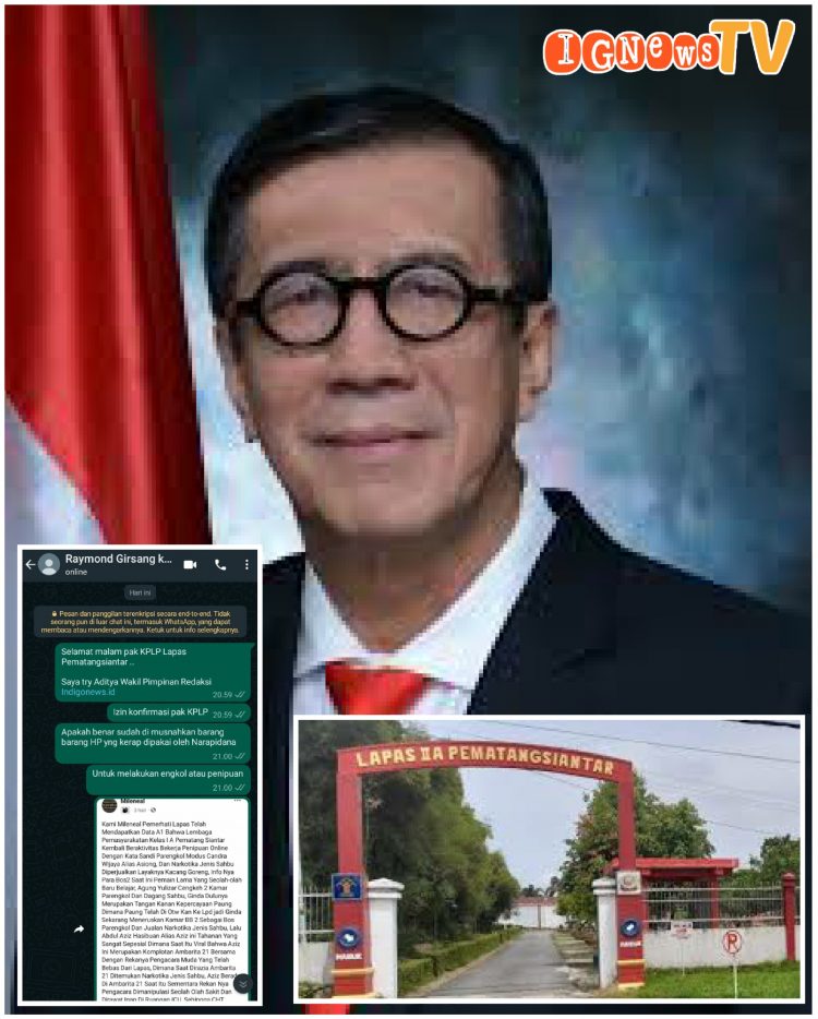 Menkumham, Yasona Laoly dan bukti konfirmasi melalui Whatsapp kepada KPLP Lapas Kelas 1A Pematangsiantar yang tidak direspon, Sabtu (27/8).