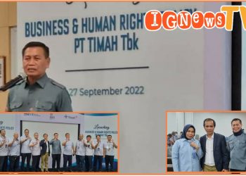 Direktur Jenderal HAM, Mauliaman bersama Direktur Kerjasama HAM, Hajerati saat tanda tangani kerjasama dengan Pertamnina, Selasa (27/9).