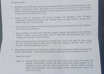 Surat tanda laporan resmi Hotman Naiboho atas perlawanan hukum sesuai Pasal 310, Kamis (27/10).