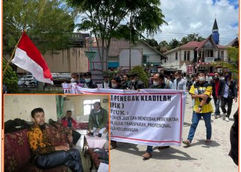 Massa saat aksi unjuk rasa tolak hasil seleksi Perangkat Desa dan Ketua Kompak, Rijon Malau, Senin (17/10).