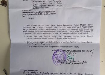 Surat eksekusi PN Tarutung, Selasa (8/11).