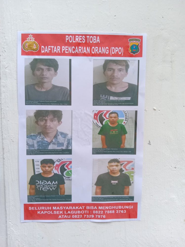 Ke enam tahanan Polres Toba yang melarikan diri, Selasa (15/11).