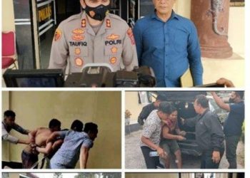 Empat dari 6 orang tahanan RTP Polres Toba yang kabur saat kembali ditangkap di Silaen, Selasa (15/11).