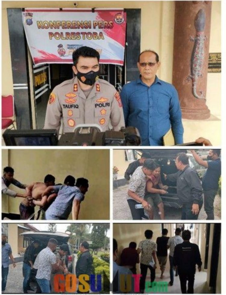 Empat dari 6 orang tahanan RTP Polres Toba yang kabur saat kembali ditangkap di Silaen, Selasa (15/11).