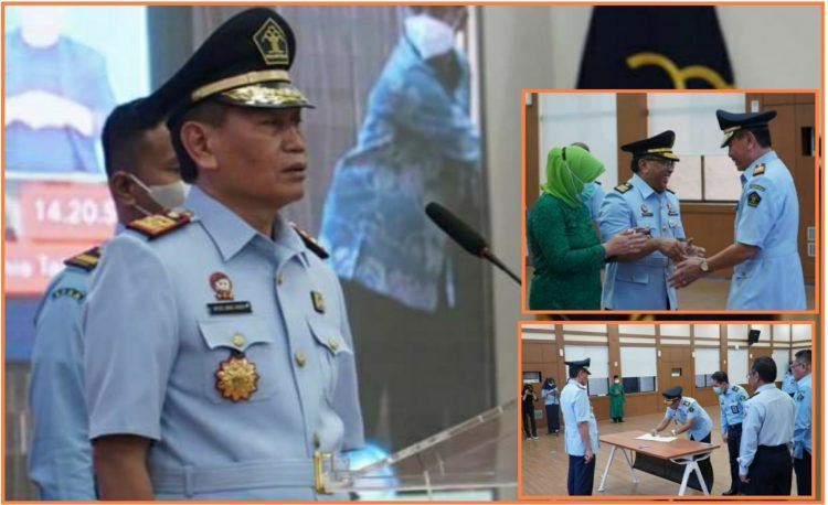 Dirjen HAM, Maulimin Abdi saat melantik Sekretaris Direktorat Jenderal HAM, Bambang Iriana Djajaatmadja dilantik sebagai Analis Hukum Ahli Utama, Senin (31/10).