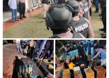 Tim gabungan Polrestabes Medan bersama Polda Sumut saat grebek kampung narkoba, Rabu (30/11).