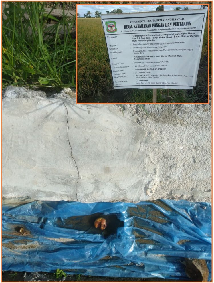 Plank proyek dan dinding saluran yang sudah retak, Senin (12/12).