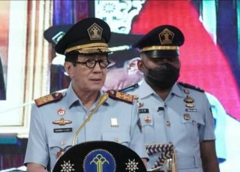 Menteri Hukum dan HAM RI, Yasonna H. Laoly saat melantik sederet Pimpinan Tinggi Pratama di lingkungan Kementerian Hukum dan HAM, Kamis (22/12).