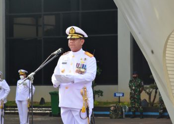 Wadanpushidrosal, Laksamana Muda TNI Budi Purwanto saat pimpin upacara peringati hari Dharma Samudera Tahun 2023, Senin (16/1).