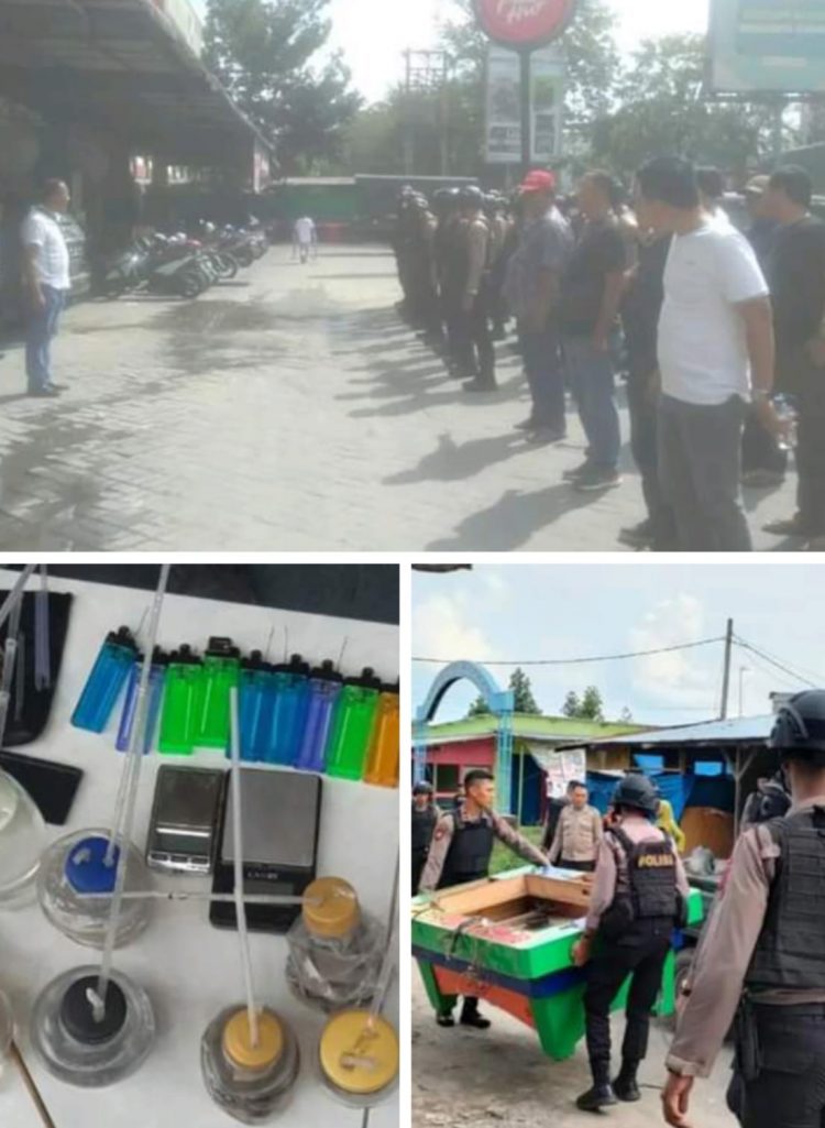 Personil Polsek Percut Sei Tuan saat amankan mesin gelper dan alat hisap sabu, Selasa (17/1).