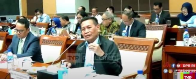 Plt Direktur Jenderal HAM, Mualimin Abdi saat rapat dengan Komisi I DPR RI, Selasa (31/1).
