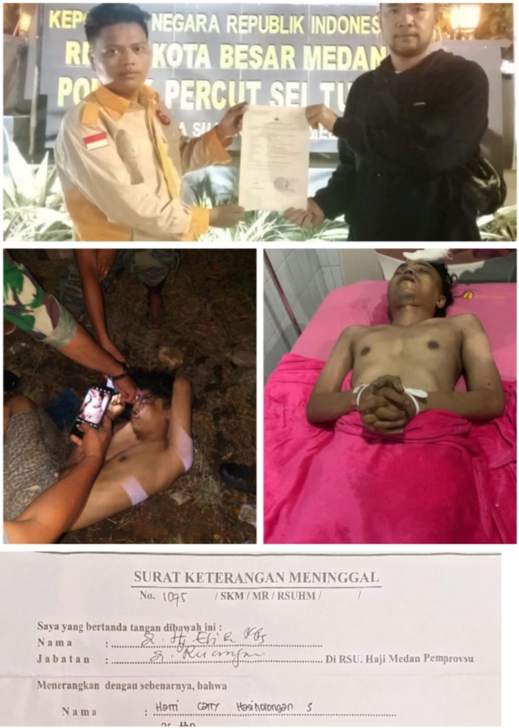 Keluarga korban saat membuat laporan di Polsek Percut Sei Tuan dan Kondisi korban penganiayaan saat meninggal dunia, Rabu (28/12).