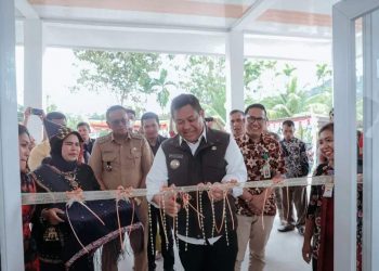 Bupati Dairu, Eddy Berutu saat resmikan Puskesmas Parongil, Kamis (2/3).