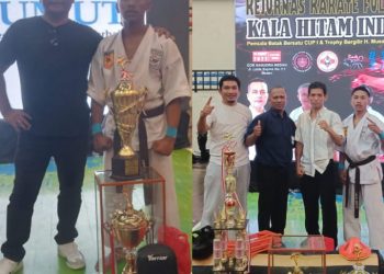 Atlit Prabowo Rianto, saat juara 1 kelas 57Kg Kejurnas Karate Kala Hitam, Sabtu (4/3).