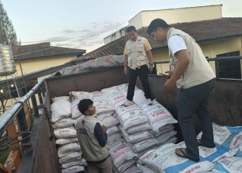 Pupuk dan truk saat diamankan di Polres Dairi, Selasa (28/3).