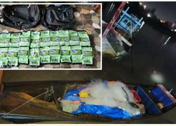 Sampam yang digunakan mengangkut sabu seberat 20 Kg di Perairan Tanjung Balai, Minggu (12/3).