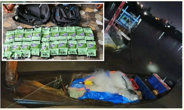 Sampam yang digunakan mengangkut sabu seberat 20 Kg di Perairan Tanjung Balai, Minggu (12/3).