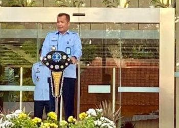 Plt Dirjen HAM, Dr. Dhahana Putra saat menjadi pembina apel pagi, Senin (20/3).