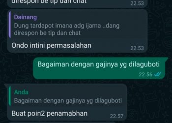 Bukti Screenshot WA isteri SM dengan Isteri DN atas permintaan upah JFS, Kamis (23/3).