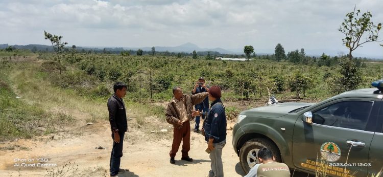 Dirjen Gakkum KLH wilayah Sumut - Aceh saat survei lapangan di Desa Pohan Tonga, Kecamatan Siborongborong, Kabupaten Tapanuli Utara, Senin (10/4).