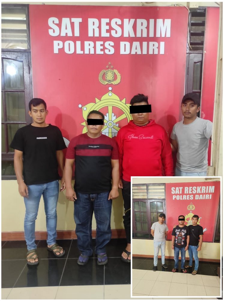 Ketiga tersangka pelaku pungli saat diamankan di Polres Dairi, Sabtu (1/4).