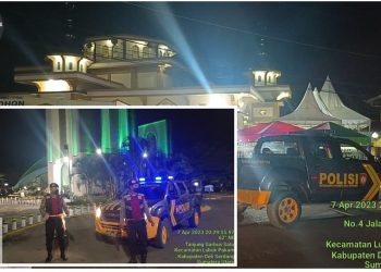 Personil Polresta Deliserdang saat patroli subuh on the road, Sabtu (8/4).