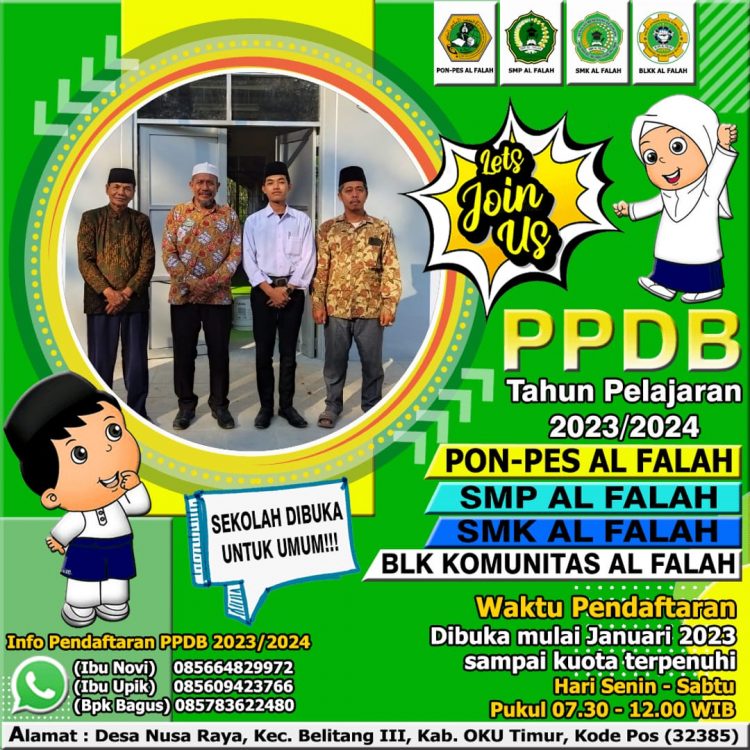 Stiker penerimaan siswa siswi baru Yayasan Al- Falah, Senin (22/5).