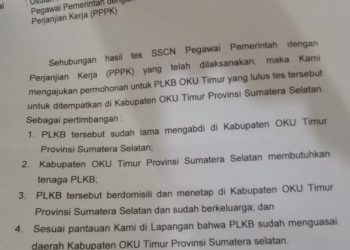 Surat permohonan Bupati OKU Timur, Rabu (7/6).