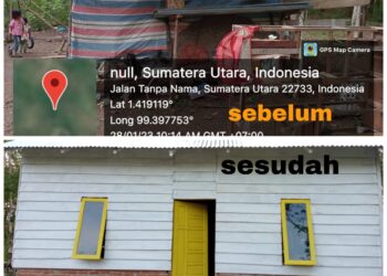 Rumah sebelum dan sesudah direnovasi dari gotongroyong Marsialap Ari, Sabtu (17/6).