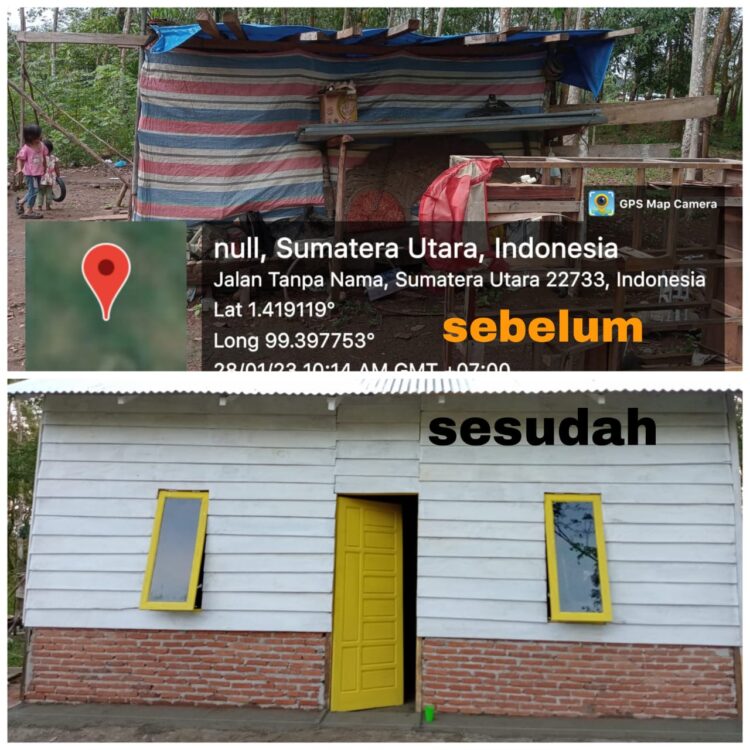 Rumah sebelum dan sesudah direnovasi dari gotongroyong Marsialap Ari, Sabtu (17/6).