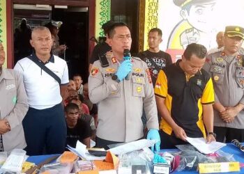 Polres Pelabuhan Belawan saat konferensi pers pengungkapan 48 kasus, Selasa (20/6).