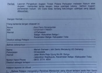 Dumas JFS kepada Kapolres Toba yang sudah 60 hari tidak berproses, Senin (19/6).