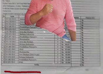 Ketua LSM Forum13 Indonesia, Syamp Siadari dan formulir yang disodorkan Dasa, Selasa (27/6).