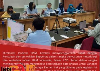 Direktorat Jenderal HAM saat rapat dengan konsultan dan perwakilan Bappenas dalam rangka penyusunan metodologi dan metadata indeks HAM Indonesia, Selasa (27/6).