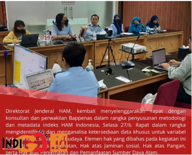 Direktorat Jenderal HAM saat rapat dengan konsultan dan perwakilan Bappenas dalam rangka penyusunan metodologi dan metadata indeks HAM Indonesia, Selasa (27/6).