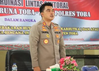 Kapolres Toba, AKBP. Tuafiq yang kinerjanya dipertanyakan atas beberapa laporan dumas, Rabu (31/5).
