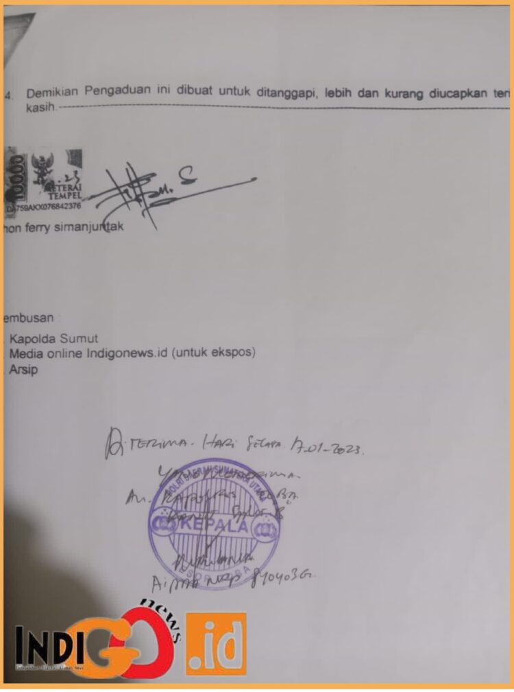 Laporan JFS kepada SM pengusaha UD.D di Balige, Senin (24/7).