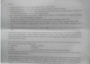 Surat panggilan Polres Pelabuhan Belawan kepada Kades Telaga Tujuh, Jumat (7/7).