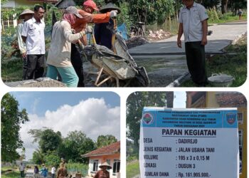 Pelaksanaan pembangunan jalan usaha tani dengan rabat beton DD TA 2023 Desa Dadirejo, Selasa (11/7).
