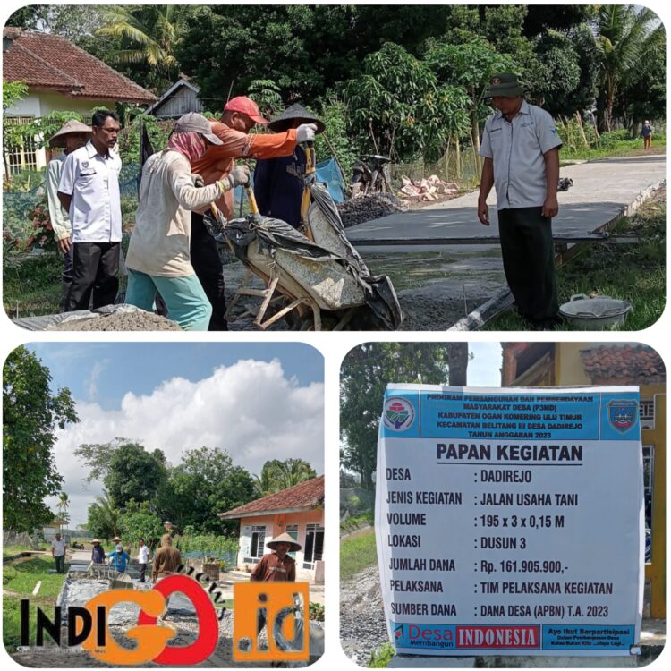 Pelaksanaan pembangunan jalan usaha tani dengan rabat beton DD TA 2023 Desa Dadirejo, Selasa (11/7).